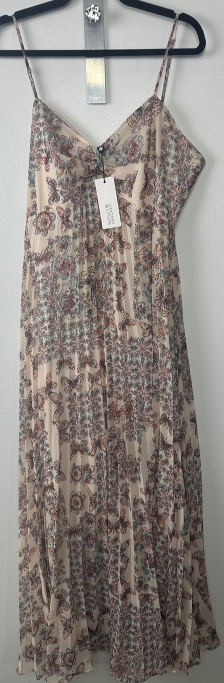 NEW Molly Bracken womens XL empire summer pleated flare dress Cream Lined B14